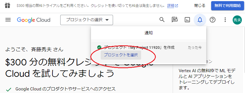 プロジェクトの選択